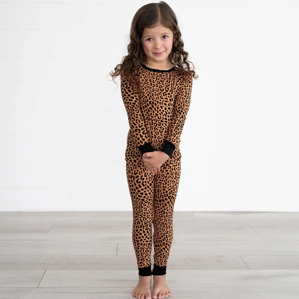 Little Sleepies classic leopard pajama set pants top kids girls toddler 5/6